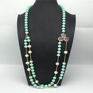 Fashionable latest design hematite glass bead necklace,white pearl necklace