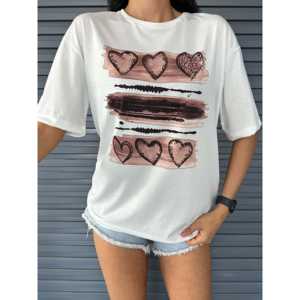 Camiseta Básica para Mujer con Estampado de Corazón Brillante, Manga Regular, 100% Algodón Jersey, Transpirable - Product Image 4