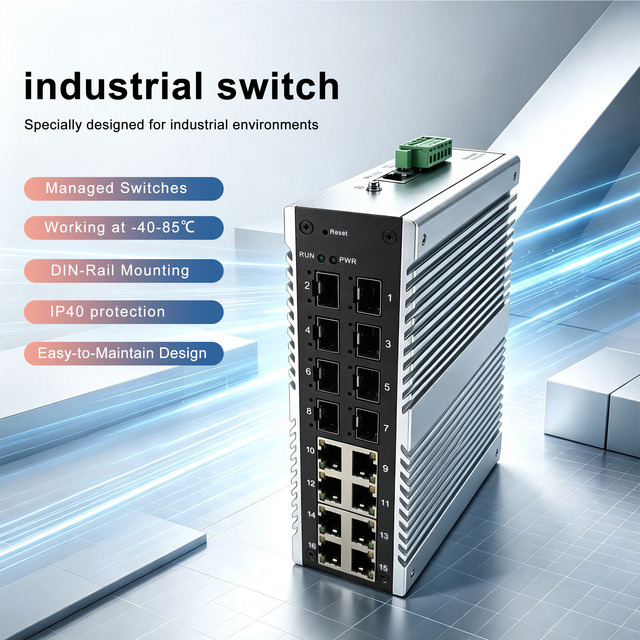 8-port RJ45 Industrial L2 Management Switch 8-portSFP Dual Power Redundant IP40 High Temperature Resistant QoS SNMP 32Gbps