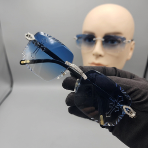 Moissanite Cross Limited Edition Branded Fully Customized Diamond Blue Shade <b>Rimless</b> Square Light Weight UV400 <b>Sunglasses</b> Unisex - Product Image 6