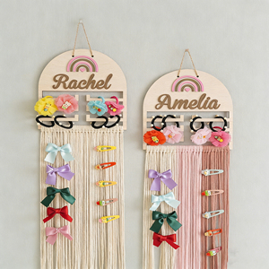 Décoration murale en bois tressé à la main - Cadeau arc-en-ciel pour bébé, organisateur de pinces à cheveux et décoration de chambre - Product Image 2