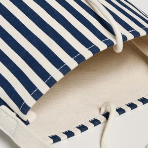 Casual Striped Embroidery Cotton Canvas Tote <b>Bag</b> for Women Custom DIY Open Top Tie Closure Portable <b>Summer</b> Winter Spring Travel - Product Image 4