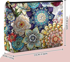 Sac de <span class=keywords><strong>maquillage</strong></span> en forme de serviette, sac à cosmétiques imperméable pour femmes, fermeture éclair lisse, pochette de voyage 10x8 pouces, motif floral bohème - Product Image 3