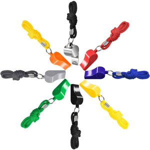 Vente en gros Sifflet en plastique coloré pour l'extérieur Sifflet de survie avec lanière en plastique Sifflet pour jeu de balle de pied - Product Image 3