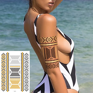 Adesivi per Tatuaggi Temporanei Impermeabili Metallizzati Oro e Argento Design alla Moda Tatuaggi Temporanei Henna per Donne - Product Image 1