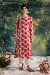 Women Red Floral Printed Cotton <b>Kurta</b> Loose Fit Ankle-Length Traditional <b>Indian</b> Pakistani Casual Wear - Product Image 2