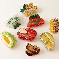 Jolies pinces à cheveux en acétate en forme de fruits de dessin animé (Fraise, Citron, Cactus, Avocat, Biscuit) pour femmes, accessoires capillaires d'été