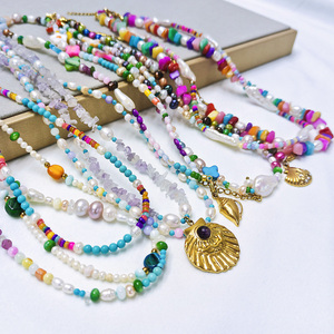 Collier ras <span class=keywords><strong>du</strong></span> cou ajustable en acier inoxydable, perles de couleur Dopamine tendance, perles d'eau douce naturelles, étanche, cadeau bijoux - Product Image 1