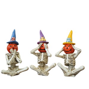 Adorno de resina creativo para Halloween, decoración de sombrero, ecológico, transfronterizo, <span class=keywords><strong>tres</strong></span> <span class=keywords><strong>calaveras</strong></span> y calabaza - Product Image 1