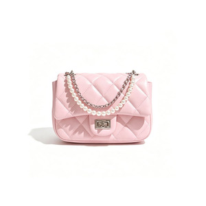 Sac carré matelassé en cuir véritable pour femme - Sac à bandoulière avec chaîne de perles pour l'été, élégant et polyvalent - Product Image 2