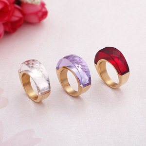 Colorful Faceted Zircon PVD Gold Stainless Steel <b>Statement</b> <b>Ring</b> | Waterproof Hypoallergenic No Fading Jewelry Women Claw Setting - Product Image 2