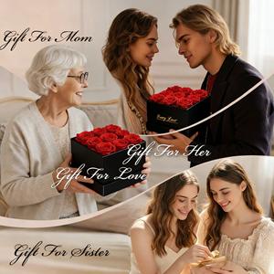 Prix d'usine – Coffrets carrés faits main <span class=keywords><strong>de</strong></span> 4 ou 9 roses <span class=keywords><strong>éternel</strong></span>les naturelles préservées, idéaux pour la décoration intérieure et comme cadeaux pour la Fête des Mères - Product Image 4