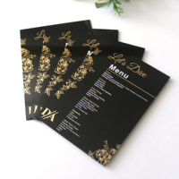 Tarjeta de Menú de Boda de Acrílico Negro Espejo Personalizada de Lujo con Texto Blanco y Diseño Floral Dorado, Tarjetas de Invitación de Boda