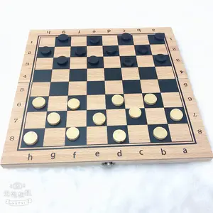 チェス盤ゲーム駒収納 チェス チェッカー バックギャモン 3-in-1 ボードゲーム 木製チェスセット 大人＆子供向け - Product Image 4
