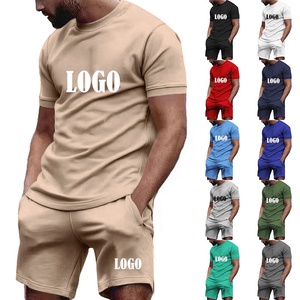 Produzione all'Ingrosso Completo Corto da <span class=keywords><strong>Uomo</strong></span> con Logo Personalizzato Taglie Forti Oversize da <span class=keywords><strong>Palestra</strong></span> e Fitness Estivo Composto da Pantaloncini e T-shirt - Product Image 1