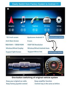 Pour Android12 Autoradio 12.3 8 128G Écran tactile de voiture pour Mercedes Benz Classe <span class=keywords><strong>A</strong></span> B 2013 <span class=keywords><strong>2015</strong></span> Grand écran Navigateur CarPlay - Product Image 3