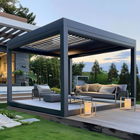 Pérgola Motorizada de Aluminio con Techo Impermeable Cubierto y Persianas Integradas para Jardín, Edificio, Pabellón, Patio, Terraza