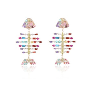 Sunnice INS Luxury BOHO Fish Bones eleganti orecchini in materiale rame con zircone intarsiato alla moda gioielli colorati OEM Factory - Product Image 6