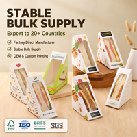 Boîtes à sandwich triangulaires jetables personnalisées avec fenêtre transparente de qualité alimentaire pour cafés, délires, supermarchés et services à emporter (OEM)