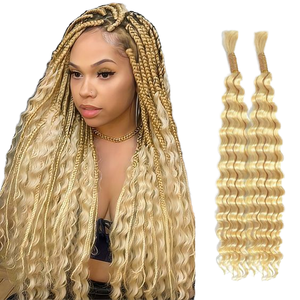 Capelli Remy Russi Ricci Biondi Grezzi Non Trattati, Onda Profonda, Tinti, 16 Pollici, 50g, Doppia Trama per Macchina Intrecciatrice, Vendita all'Ingrosso - Product Image 1