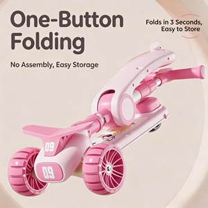 Trottinette pour enfants 3 en 1 avec siège pliable, hauteur réglable, roues silencieuses et lumineuses, musique, jouet à roulettes pour enfants - Product Image 4