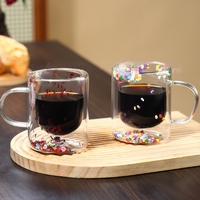 Tasse à thé ou à café en verre à double paroi, en borosilicate, faite à la main, mignonne, cadeau original, tasse en verre étoilée