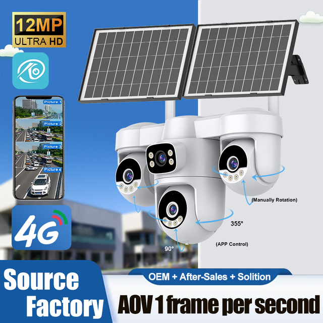 AG623FR Solar 4G PTZ Camera 12MP Four Lens 6 Motors 12000mAh HiSilicon Chip IP66 Waterproof Cloud Storage Outdoor