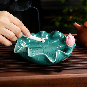 Cendrier en céramique en forme de feuille de lotus, décoration de table à thé, style oriental, accessoire pour fumeurs - Product Image 2