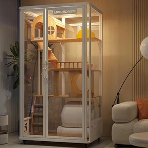 Villa pour <span class=keywords><strong>chat</strong></span> de luxe spacieuse en gros, avec structure en acier au carbone et verre trempé, maison pour animaux personnalisée pour salon - Product Image 5