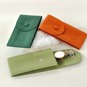 Custom Logo Jewelry Pouch Packaging Green Microfiber Snap Button <b>Gift</b> Bag Watch Pouch - Product Image 5