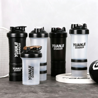 Bouteille de shaker de protéines de sport à 3 couches avec logo personnalisé, sans BPA, en plastique, avec boule de shaker et couvercle à poignée