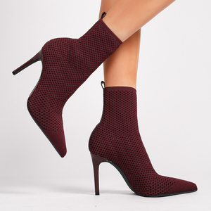 Dapat disesuaikan mode gaya Eropa ramping sepatu bot hak sedang wanita bersirkulasi kaus kaki rajutan musim gugur - Product Image 5