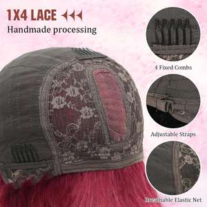 Peluca de encaje HD 4x1 con densidad del 210% para cabello francés/encaje sin pegamento, línea de parte natural, bob liso con flequillo, 100% cabello humano Remy - Product Image 2