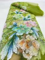 Tissu en dentelle perlée 3D à fleurs coréennes pour robes de soirée