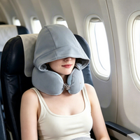 Oreiller de voyage portable en mousse à mémoire de forme en U avec capuche, personnalisable, pour bloquer la lumière et garantir l'intimité, avec soutien du cou pour avion, train, bus