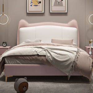 어린이를위한 현대 럭셔리 퀸 사이즈 침대 작은 소녀와 소년 홈 가구 나무 가죽 덮개를 씌운 더블 공주 침실 침대 세트 - Product Image 2