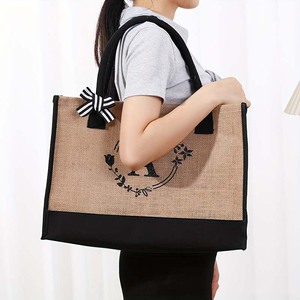 Qetesh <strong>Wholesale</strong> <strong>Jute</strong> <strong>Tote</strong> <strong>Bag</strong> Custom Logo Fashion Large Capacity Portable Outdoor Design Shopping <strong>Bag</strong> Set for Women - Product Image 3