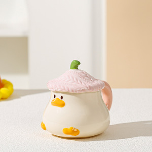Cốc vịt sáng tạo cho cà phê hoặc bữa sáng cho nhà hoặc như một món quà M dễ thương phim hoạt hình vẽ tay Cốc Gốm Có Nắp - Product Image 5