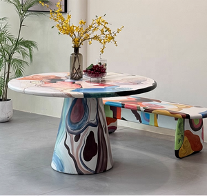 Design Dutch creativo di design di lusso leggero dipinto panca accento sedia moda sala da pranzo personalizzato pittura a olio sgabelli ottomani - Product Image 3