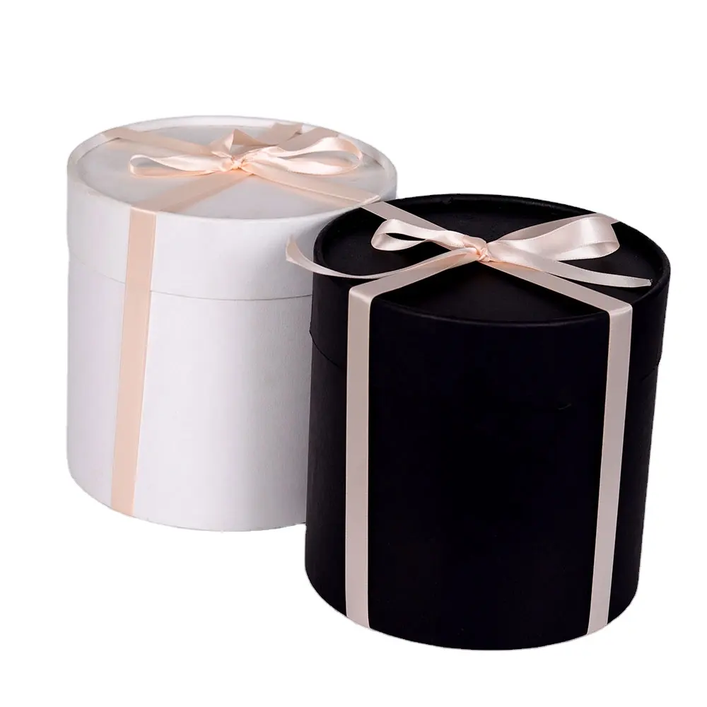 Custom black white round paper gift box packaging cute cylinder cardboard hat box for flower / clothing / tea / food / jewelry