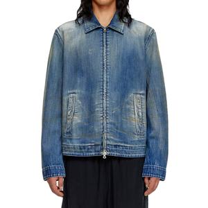 เสื้อโค้ทสั้นวินเทจสำหรับผู้ชาย ผ้าฝ้าย 100% ล้างสีแบบ Dirty Washed ปกคอพับ เสื้อแจ็คเก็ตยีนส์สีน้ำเงินสำหรับผู้ชาย - Product Image 1