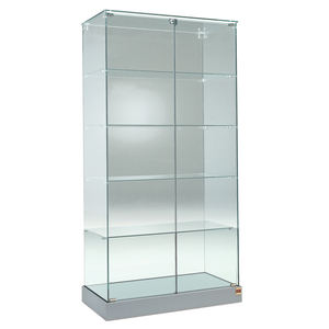 Vitrine en verre Htz 75x46x180cm gris clair avec 4 étagères et portes à charnières verrouillables - Product Image 1