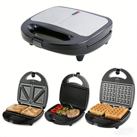 Grille-pain électrique automatique 750W pour 2 sandwichs, en plastique, avec revêtement antiadhésif amovible, boîtier froid au toucher et protection contre la surchauffe