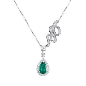 925 Sterling Silver Created Emerald Pendant <b>Necklace</b>, Pear Cut Halo Lab Emerald Snake Design Fine Jewelry for Women - Product Image 1