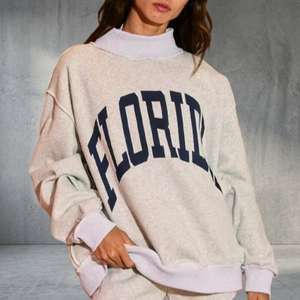 Custom Women's Oversized Mock Neck <b>Sweatshirt</b> High Neck Pullover Drop Shoulder <b>Long</b> Sleeve Fleece <b>Sweatshirt</b> OEM Manufacturer - Product Image 1