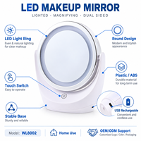 Miroir de maquillage rotatif à 360° rechargeable, miroir de courtoisie rond éclairé, interrupteur tactile, loupe double face