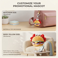 Oreiller en peluche personnalisé OEM pour hamburgers, porte-clés mignon en peluche, mascotte de marque, poupée en peluche, forme personnalisée, logo et couleur de la peluche