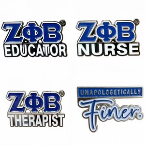 Broches de carrière personnalisables Zeta Phi Beta Sorority, épingles de revers à lettres grecques Zeta, épingles de revers en émail avec strass et torche - Product Image 1