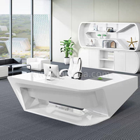 CEO Boss en forme de L avec tiroir, gestionnaire de mobilier de bureau de luxe blanc, bureau de direction moderne de haute technologie