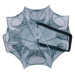 Hochwertiges tragbares Krabben köder fallen aus Nylon Garnelen-Fischernetz Langlebiges, zusammen klappbares Einzelknoten-Gussnetz mit 6 8 10 12 16 20 Löchern - Product Image 1